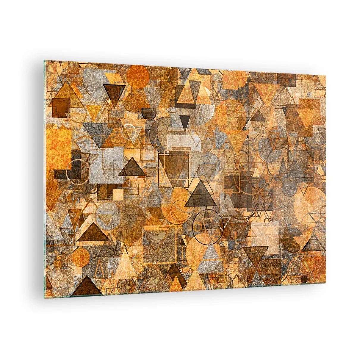 Obraz na szkle - Abstrakcyjna kompozycja geometryczna w ciepłych tonacjach - 70x50cm - Świat ujęty w formę - Nowoczesna dekoracja ścienna do salonu i sypialni ARTTOR