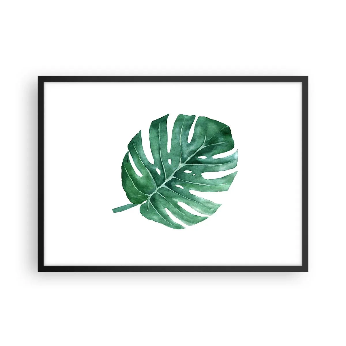 Plakat w czarnej ramie - Zielony liść monstery w minimalistycznym stylu - 70x50cm - Zielony koncept - Nowoczesna dekoracja ścienna do salonu i sypialni ARTTOR