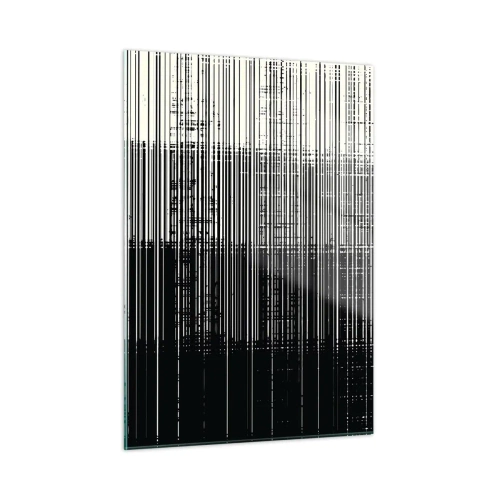 Obraz na szkle - Czarno-biała abstrakcja z pionowymi liniami tworzącymi gradient - 50x70cm - Fale i drgania - Nowoczesna dekoracja ścienna do salonu, kuchni i sypialni ARTTOR
