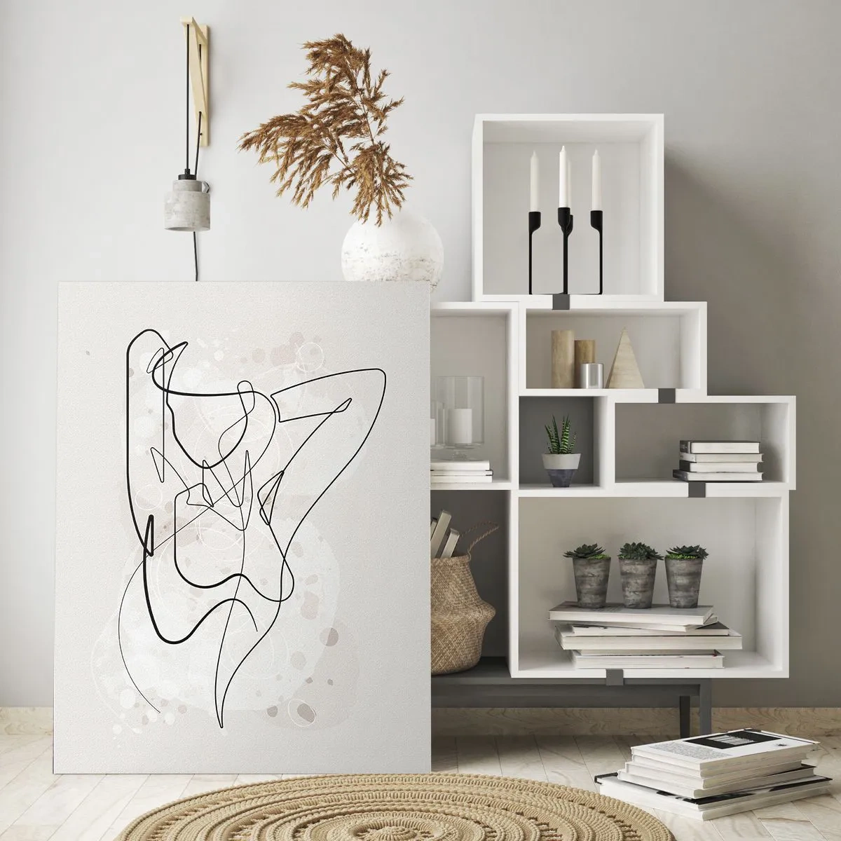 Obraz na szkle - Kobieca sylwetka narysowana jedną linią na jasnym tle - 50x70cm - Sztuka uwodzenia - Nowoczesna dekoracja ścienna do salonu, kuchni i sypialni ARTTOR