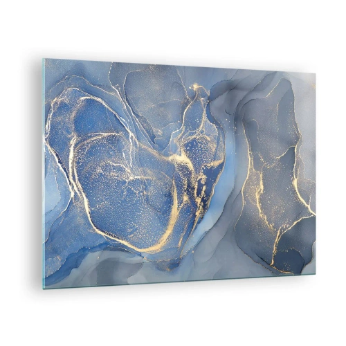Obraz na szkle - Abstrakcyjna kompozycja w odcieniach granatu i złota - 70x50cm - Złoty pył - Nowoczesna dekoracja ścienna do salonu i sypialni ARTTOR