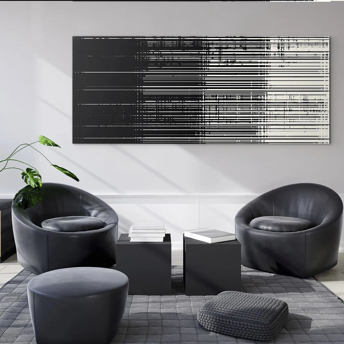 Obraz na szkle - Abstrakcyjna kompozycja linii w kontrastowej czerni i bieli - 160x50cm - Fale i drgania - Nowoczesna dekoracja ścienna do salonu i sypialni ARTTOR