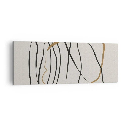 Obraz na płótnie - Artystyczne linie w czerni i złocie na jasnym tle - 140x50cm - Kompozycja – taniec opętaniec - Nowoczesna dekoracja ścienna do salonu i sypialni ARTTOR