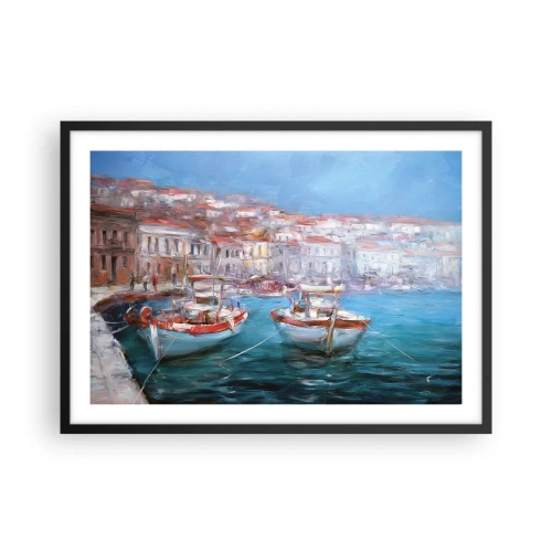 Plakat w czarnej ramie - Łodzie w malowniczej włoskiej zatoce - 70x50cm - Włoska zatoka - Nowoczesna dekoracja ścienna do salonu i sypialni ARTTOR