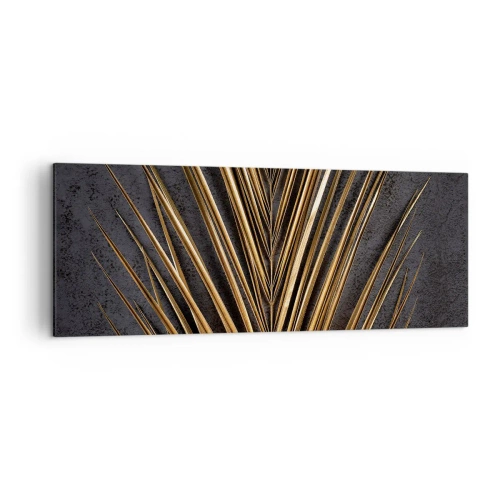 Obraz na płótnie - Złoty liść tropikalny na czarnym tle - 140x50cm - Złoto tropików - Nowoczesna dekoracja ścienna do salonu i sypialni ARTTOR