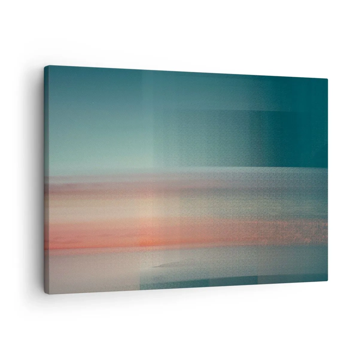 Obraz na płótnie - Zachód słońca w pastelowych odcieniach nad spokojnym horyzontem - 70x50cm - Abstrakcja: fale światła - Nowoczesna dekoracja ścienna do salonu i sypialni ARTTOR