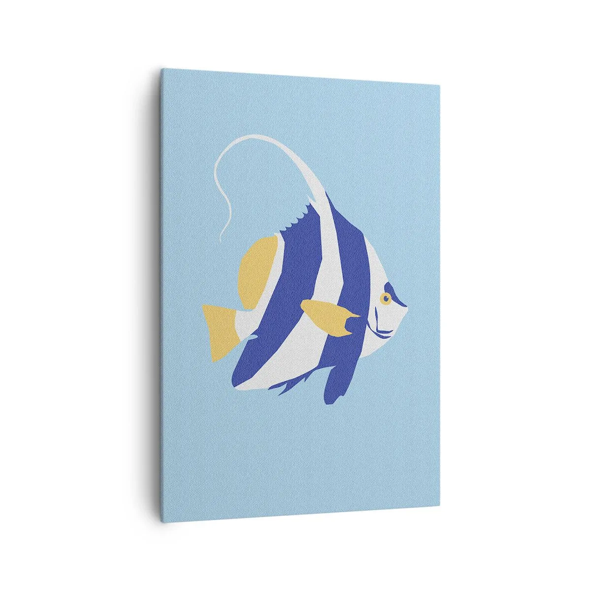 Obraz na płótnie - Minimalistyczna ilustracja ryby tropikalnej na błękitnym tle - 70x100cm - Miss tropikalnych wód - Nowoczesna dekoracja ścienna do salonu i sypialni ARTTOR