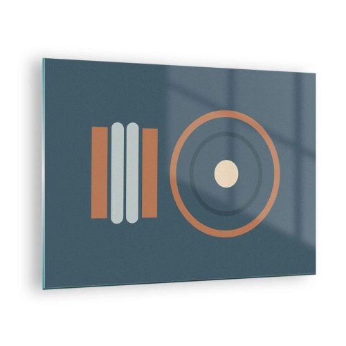 Obraz na szkle - Abstract geometric shapes in muted colors, featuring circles and lines - 70x50cm - Istota rzeczy - Nowoczesna dekoracja ścienna do salonu i sypialni ARTTOR