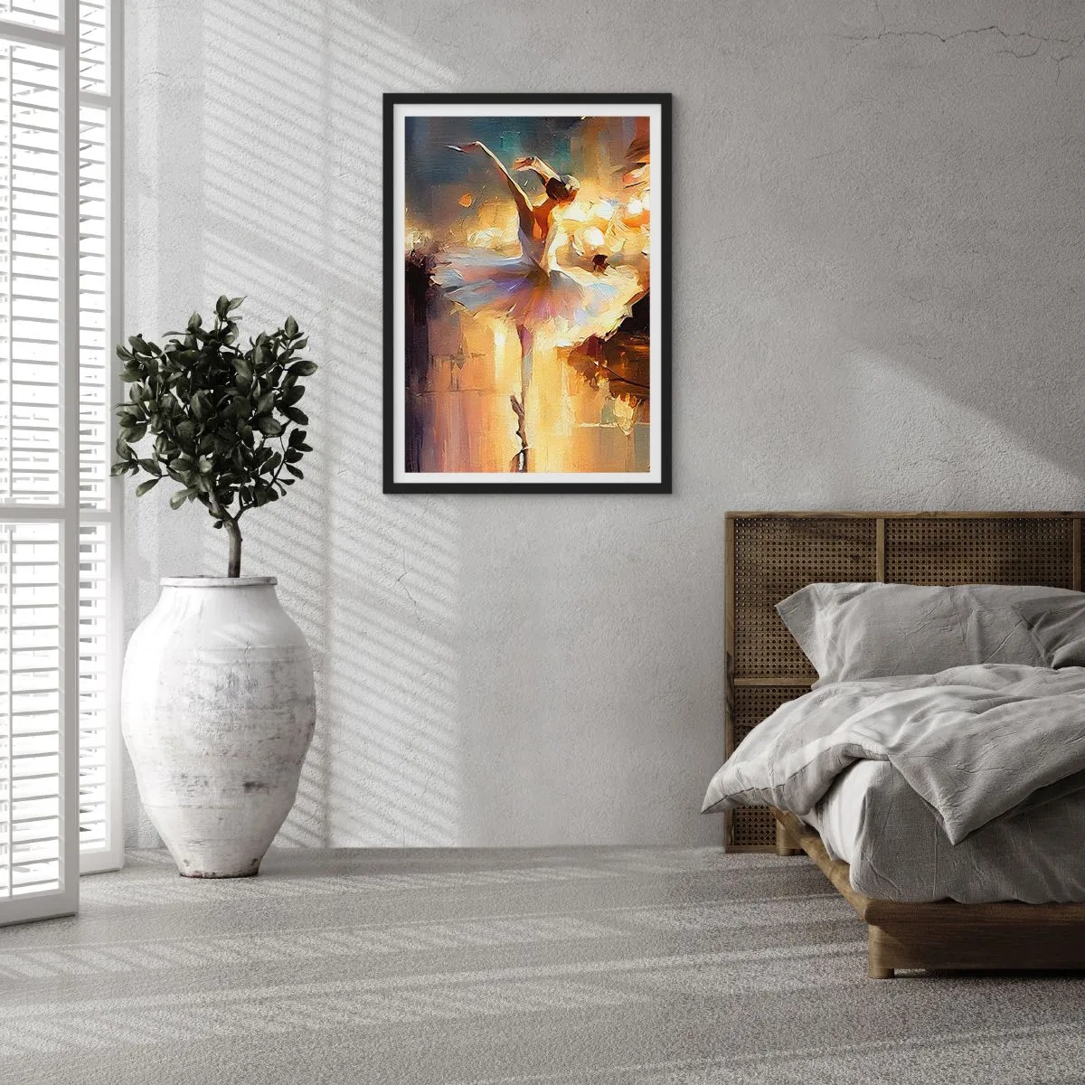 Plakat w czarnej ramie - Baletnica w złocistym świetle sceny - 50x70cm - Cud na ulicy - Nowoczesna dekoracja ścienna do salonu i sypialni ARTTOR