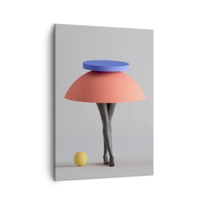Obraz na płótnie - Surrealistyczna postać z geometrycznymi kształtami zamiast tułowia na szarym tle - 50x70cm - Kompozycja surrealistyczna - Nowoczesna dekoracja ścienna do salonu, kuchni i sypialni ARTTOR