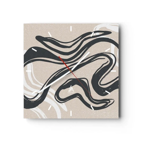 Zegar ścienny - Abstrakcyjne linie w ciemnych odcieniach na beżowym tle - 30x30cm - Ekspresja zwielokrotniona - Nowoczesna dekoracja ścienna do salonu i sypialni ARTTOR