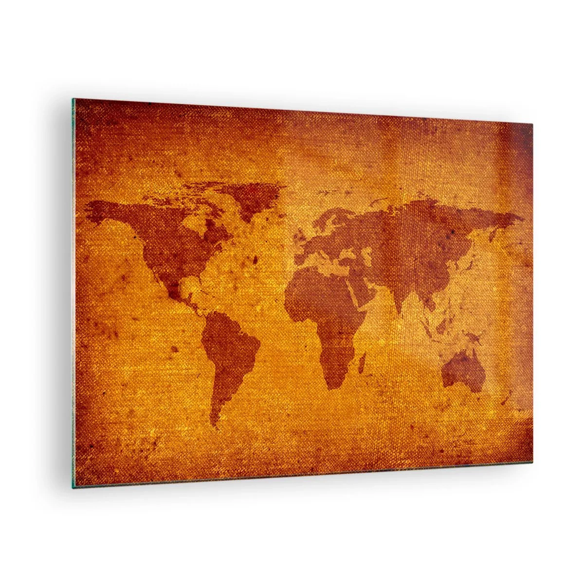 Obraz na szkle - Mapa świata w ciepłych, sepia-tonowanych barwach - 70x50cm - Zaproszenie do podróży - Nowoczesna dekoracja ścienna do salonu i sypialni ARTTOR