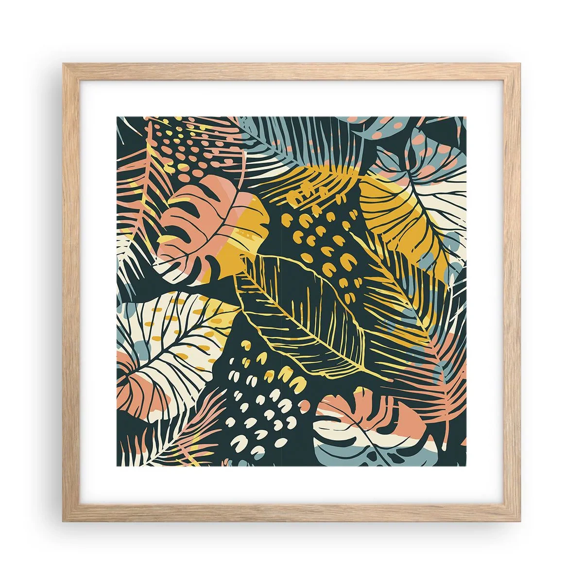 Plakat w ramie jasny dąb - Liściasta fantazja - 40x40 cm