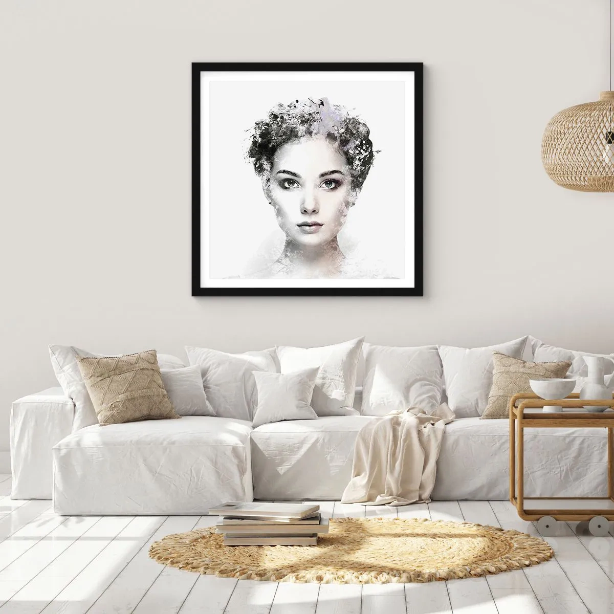Plakat w czarnej ramie - Portret niezwykle stylowy - 40x40 cm