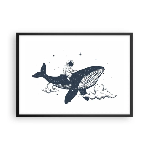 Plakat w czarnej ramie - Astronauta na wielorybie unoszącym się w kosmosie - 70x50cm - Kosmiczna przygoda - Nowoczesna dekoracja ścienna do salonu i sypialni ARTTOR