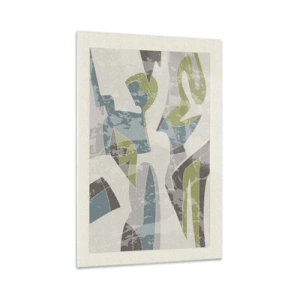 Obraz na szkle - Abstrakcyjne kształty w zieleni i błękicie na jasnym tle - 70x100cm - Kompozycja za szybą - Nowoczesna dekoracja ścienna do salonu i sypialni ARTTOR