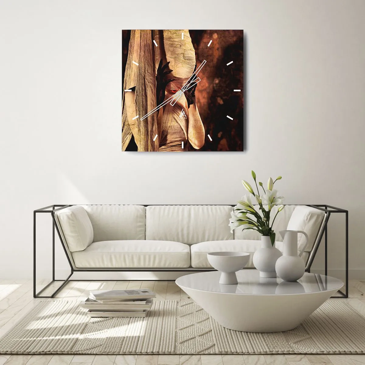 Zegar ścienny - Kobieta w welonie z tajemniczą stylizacją w ciemnym tle - 30x30cm - Między dobrem a złem - Nowoczesna dekoracja ścienna do salonu i sypialni ARTTOR