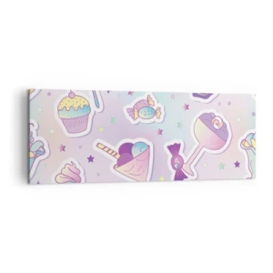 Obraz na płótnie - Pastelowe wzory ze słodyczami i deserami - 140x50cm - Żeby codziennie były urodziny - Nowoczesna dekoracja ścienna do salonu i sypialni ARTTOR