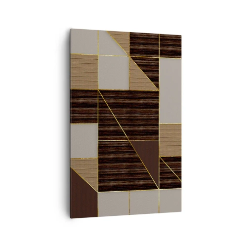 Obraz na płótnie - Geometryczne wzory w odcieniach brązu ze złotymi liniami - 80x120cm - Mozaika brązów i złota - Nowoczesna dekoracja ścienna do salonu i sypialni ARTTOR