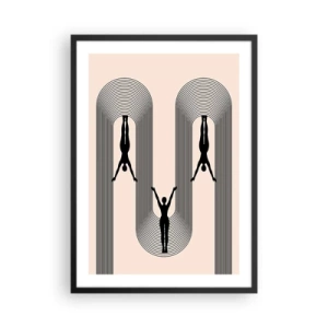 Plakat w czarnej ramie - Minimalistyczne sylwetki w geometrycznej kompozycji - 50x70cm - Do góry nogami - Nowoczesna dekoracja ścienna do salonu i sypialni ARTTOR