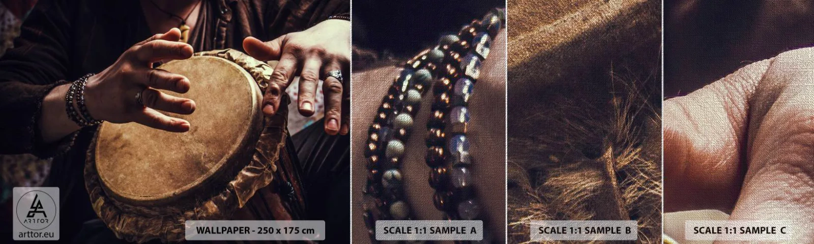 Fototapeta Próbka Premium Canvas - W rytmie serca - Gra Na Bębnie, Afryka, Muzyka - 100x30 cm