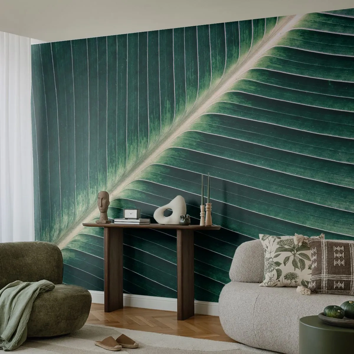 Fototapeta Premium Sand - Rytm natury - Abstrakcja, Zielony Liść, Grafika - 250x175 cm