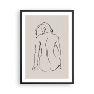 Plakat w czarnej ramie - Minimalistyczny szkic nagiej kobiety siedzącej tyłem - 50x70cm - Akt dziewczęcy - Nowoczesna dekoracja ścienna do salonu i sypialni ARTTOR