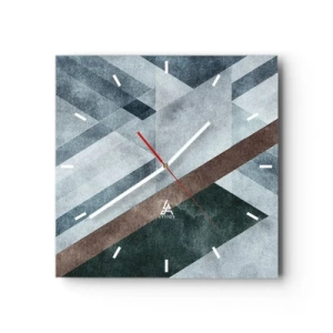Zegar ścienny - Geometryczne formy w chłodnych odcieniach błękitu i brązu - 30x30cm - Wyszukana elegancja geometrii - Nowoczesna dekoracja ścienna do salonu i sypialni ARTTOR