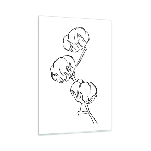 Obraz na szkle - Delikatny kontur gałązki bawełny na białym tle - 80x120cm - Bawełniany puch - Nowoczesna dekoracja ścienna do salonu i sypialni ARTTOR