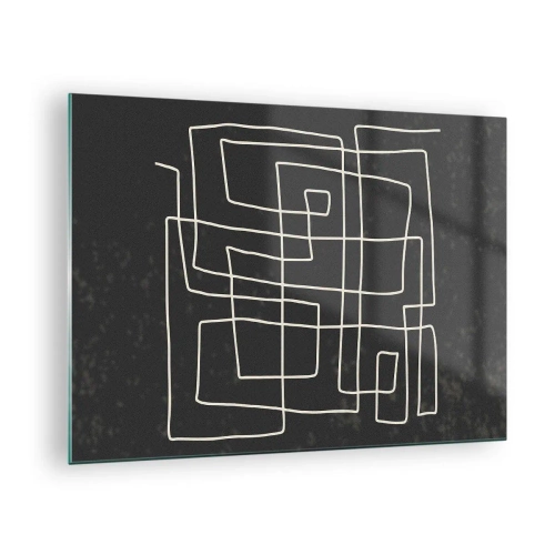 Obraz na szkle - Geometryczna abstrakcja z białymi liniami na czarnym tle - 70x50cm - Nie taki prosty - Nowoczesna dekoracja ścienna do salonu i sypialni ARTTOR