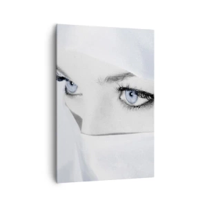 Obraz na płótnie - Portret kobiety z błękitnymi oczami ukrytej za białym welonem - 70x100cm - Wprost z tysiąca i jednej nocy - Nowoczesna dekoracja ścienna do salonu i sypialni ARTTOR