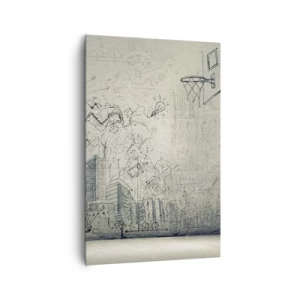 Obraz na płótnie - Rysunki i schematy na tle surowej ściany - 80x120cm - Moje wspaniałe miejskie życie - Nowoczesna dekoracja ścienna do salonu i sypialni ARTTOR