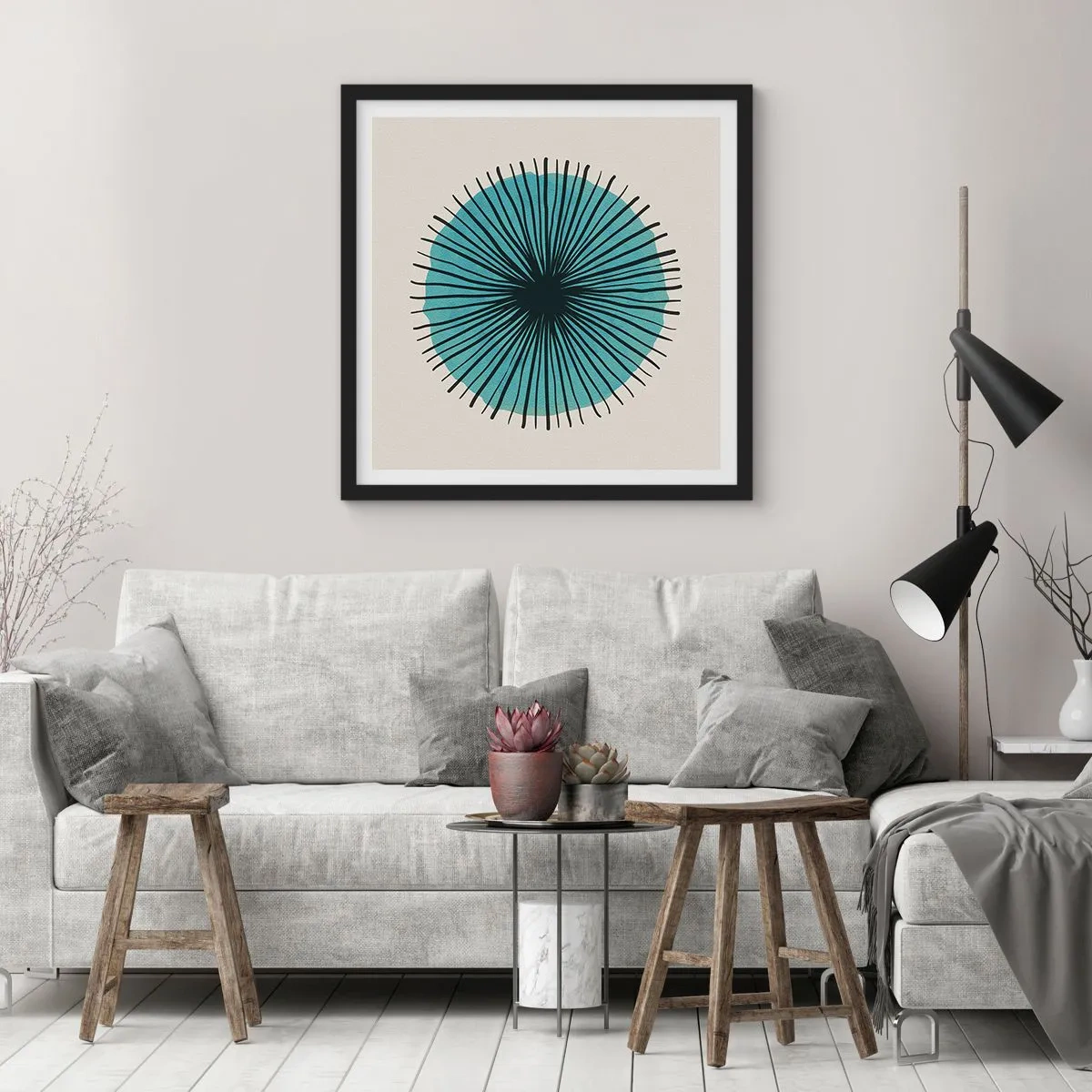 Plakat w czarnej ramie - Promieniście na błękicie - 30x30 cm
