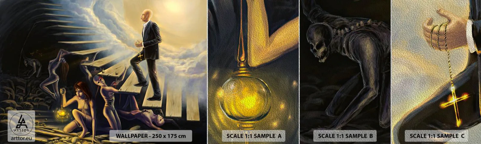 Fototapeta Próbka Premium Sand - Dantejska wędrówka ku światłu - Abstrakcja, Fantasy, Ludzie - 100x30 cm