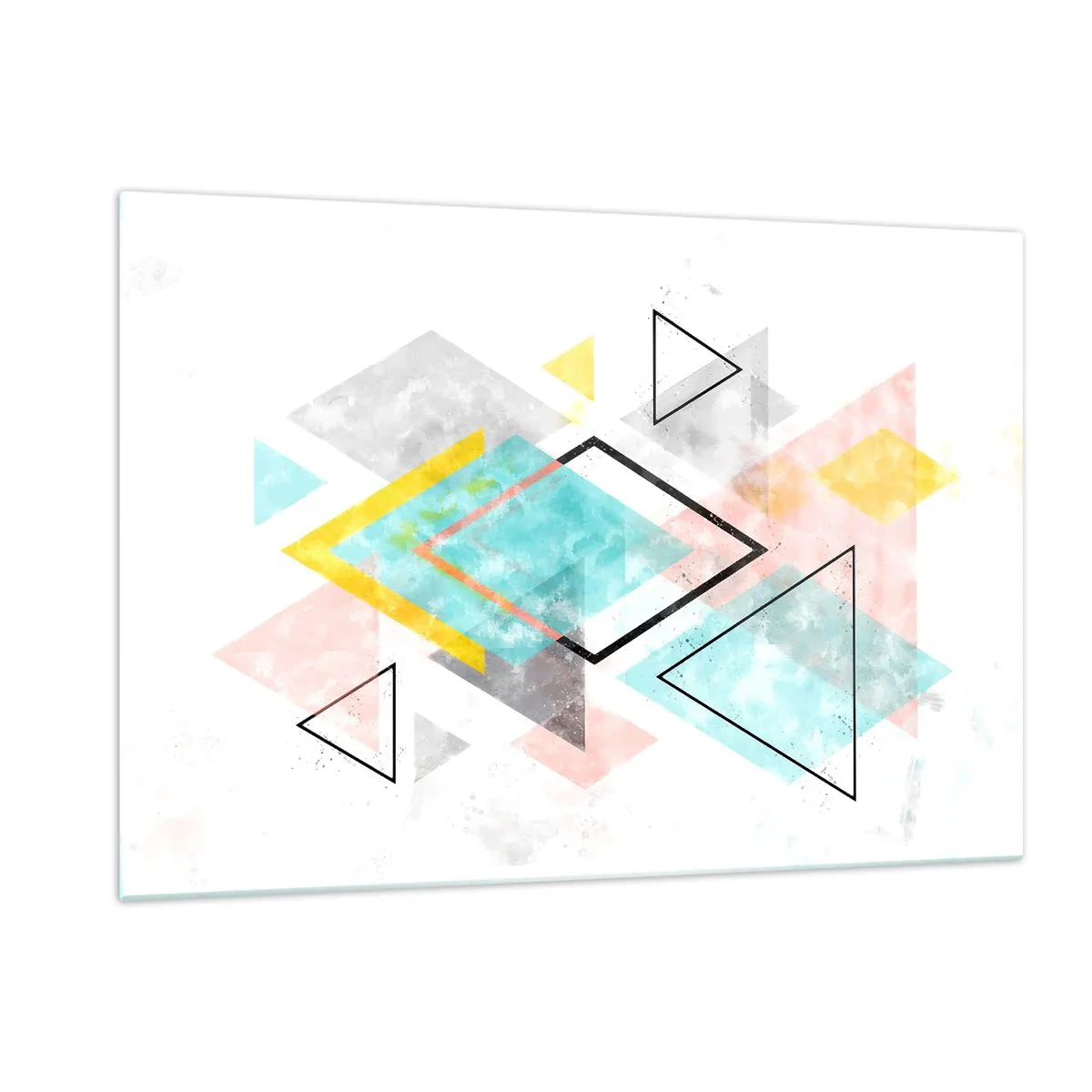 Obraz na szkle - Kolorowe figury geometryczne na białym tle w stylu abstrakcyjnym - 120x80cm - Igraszka geometryczna - Nowoczesna dekoracja ścienna do salonu, kuchni i sypialni ARTTOR