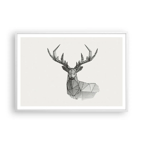 Plakat w białej ramie - Jeleń w kubistycznym stylu - 100x70 cm