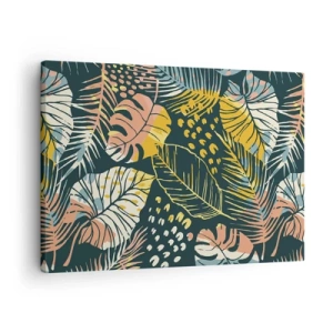 Obraz na płótnie - Kolorowe liście na ciemnym tle - 70x50cm - Liściasta fantazja - Nowoczesna dekoracja ścienna do salonu i sypialni ARTTOR