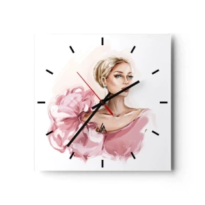 Zegar ścienny - Portret kobiety w różowej sukni na jasnym tle - 30x30cm - Jak  malowana… - Nowoczesna dekoracja ścienna do salonu i sypialni ARTTOR
