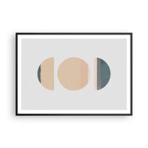 Plakat w czarnej ramie - Abstrakcyjne kształty geometryczne w pastelowych kolorach - 100x70cm - Koło za kołem - Nowoczesna dekoracja ścienna do salonu i sypialni ARTTOR