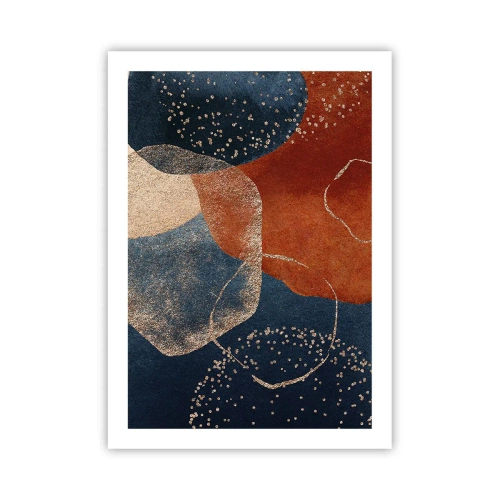 Plakat - Abstrakcyjna kompozycja w odcieniach granatu i złota - 50x70cm - Lekkość bytu - Nowoczesna dekoracja ścienna do salonu, kuchni i sypialni ARTTOR