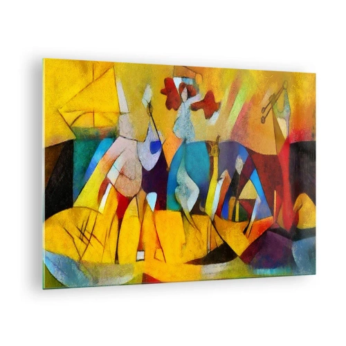 Obraz na szkle - Kolorowa abstrakcja z figurami i geometrycznymi kształtami - 70x50cm - Słońce - życie - radość - Nowoczesna dekoracja ścienna do salonu i sypialni ARTTOR