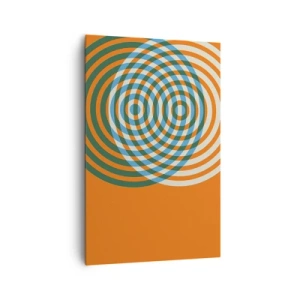 Obraz na płótnie - Koncentryczne okręgi na pomarańczowym tle - 80x120cm - Abstrakcyjna wariacja kolista - Nowoczesna dekoracja ścienna do salonu i sypialni ARTTOR