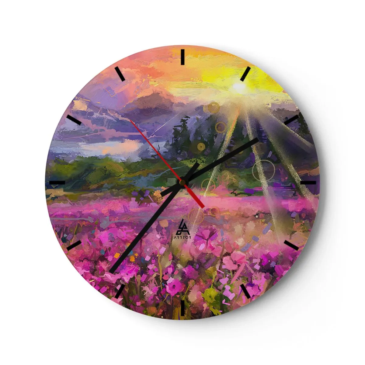 Zegar ścienny - W dolinie pod opieką słońca - 40x40 cm