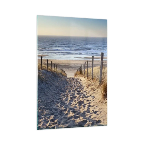 Obraz na szkle - Ścieżka przez wydmy prowadząca na plażę - 80x120cm - Morza szum, ptaków śpiew, dzika plaża pośród traw… - Nowoczesna dekoracja ścienna do salonu i sypialni ARTTOR
