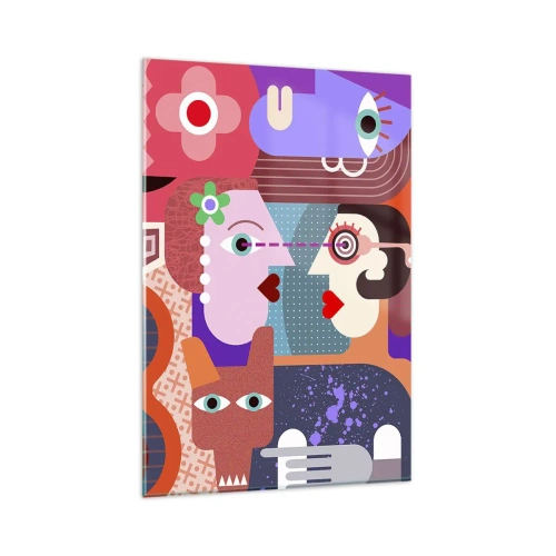 Obraz na szkle - Abstrakcyjne postacie w żywych kolorach - 80x120cm - Oko w oko - Nowoczesna dekoracja ścienna do salonu i sypialni ARTTOR