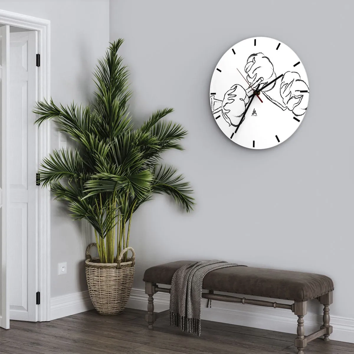 Zegar ścienny - Czarno-biały szkic gałązki bawełny na białym tle - 30x30cm - Bawełniany puch - Nowoczesna dekoracja ścienna do salonu, kuchni i sypialni ARTTOR