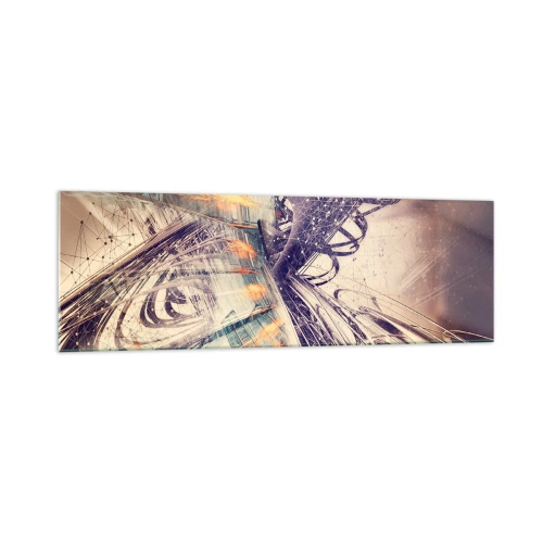 Obraz na szkle - Dynamiczna abstrakcja w odcieniach beżu i fioletu - 160x50cm - W wielkim pędzie - Nowoczesna dekoracja ścienna do salonu i sypialni ARTTOR