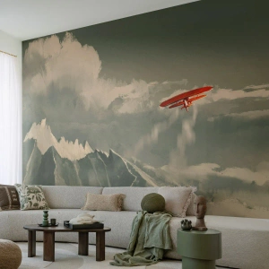 Fototapeta Premium Canvas - Nieustraszony pionier - Abstrakcja, Samolot, Krajobraz Górski - 200x140 cm