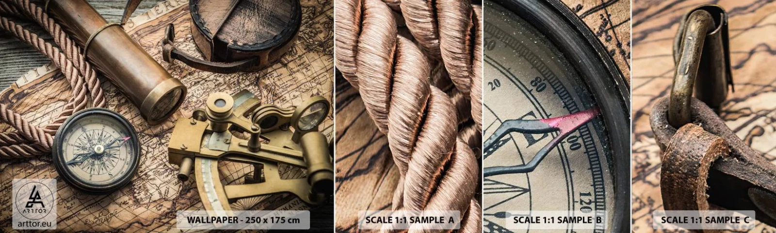 Fototapeta Próbka Samoprzylepna Deluxe Sticker - Wyznacz kurs - Marynistyczne, Mapa Świata, Kompas - 100x30 cm