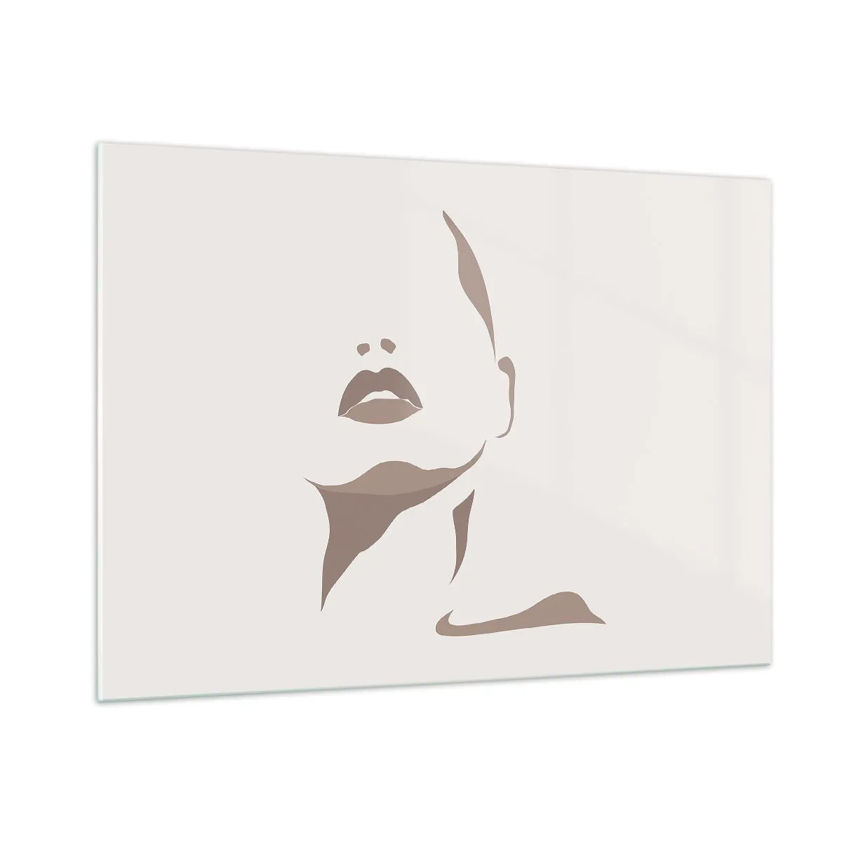 Obraz na szkle - Zarys kobiecej twarzy i szyi w minimalistycznym stylu - 100x70cm - Stworzona ze światła i cienia - Nowoczesna dekoracja ścienna do salonu, kuchni i sypialni ARTTOR